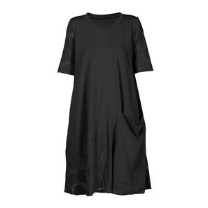 Luukaa Women's Midi Black Dress Size 6 Pockets Scoop Neck Relaxed Fit Cotton NWT